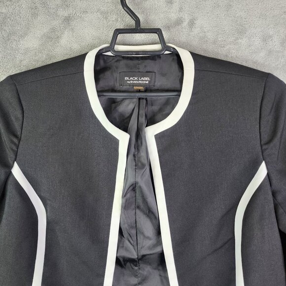 Womens Black Label By Evan-Picone Black/White Trim Blazer Jacket Open Front 16 - Picture 4 of 10